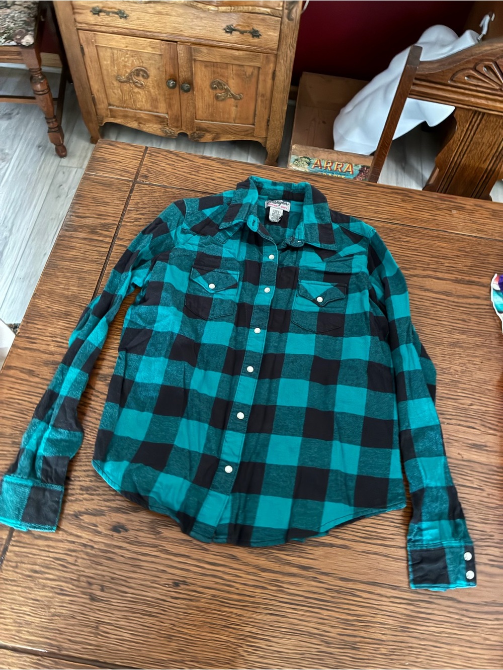 Wrangler Teal and Black Buffalo Plaid Snap-Front Shirt